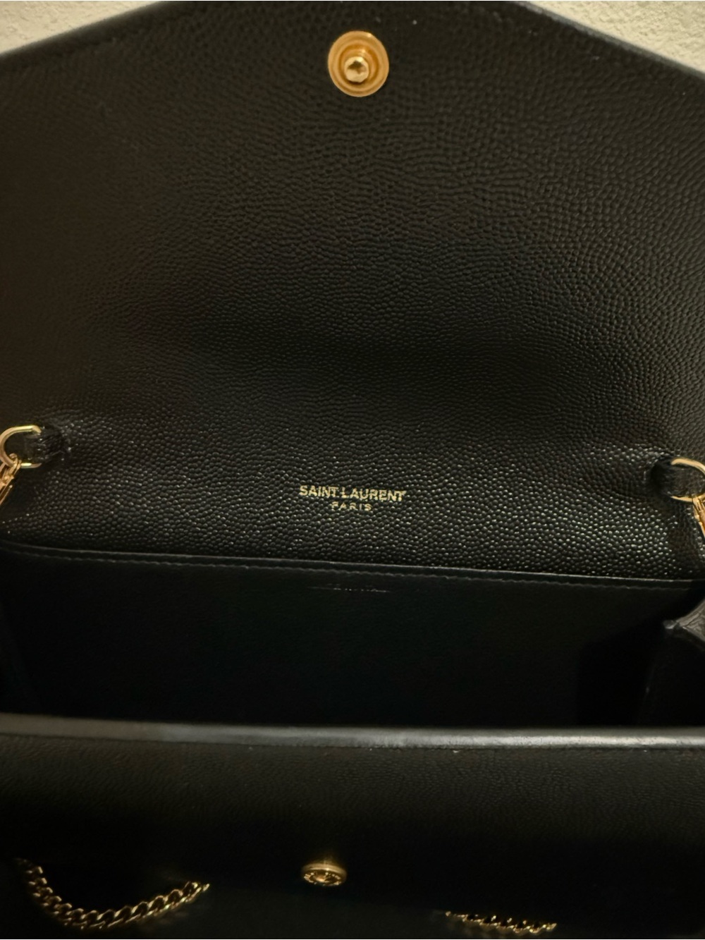 Saint Laurent Black Envelope Wallet on Chain with Gold Logo - Picture 2 of 3